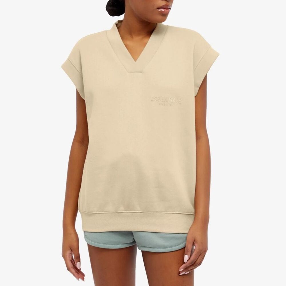 Fear of God ESSENTIALS V Neck Sweatshirt Vest Sand Medium NEW